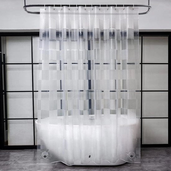 Douchegordijn - Badgordijn - Douchen - Con magneti - 150x180 cm - Translucido geometrico