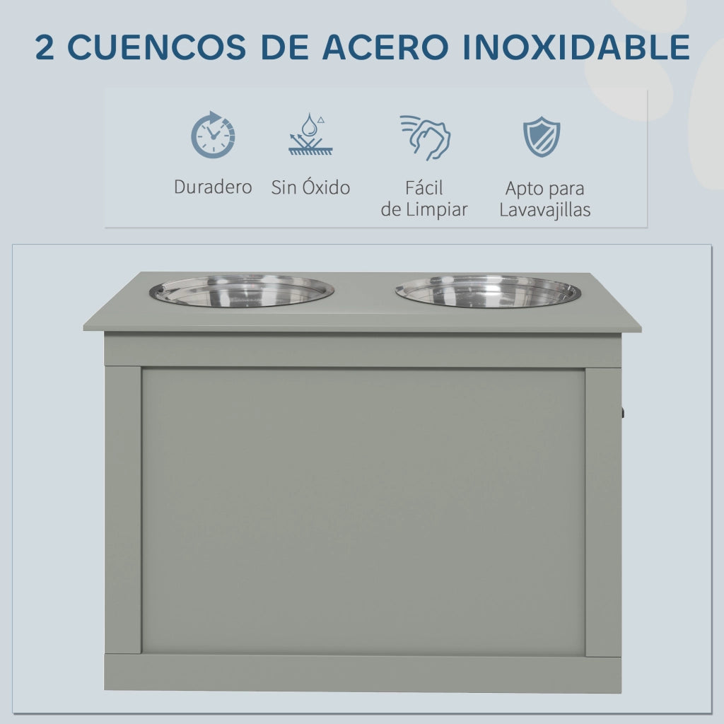 Mangiatoia per Cani con 2 Ciotole e Contenitore ¨C Zephmum ¨C 60x30x41 cm Grigio
