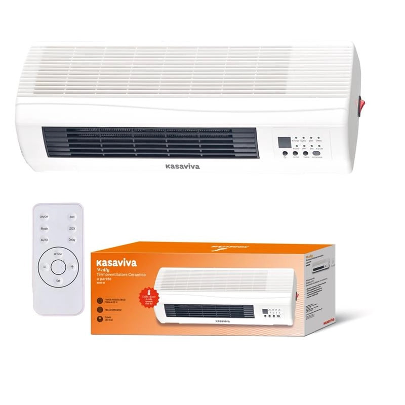 TERMOVENTILATORE CERAMICO WALLY INSTALLAZIONE A PARETE 2000 W TIMER REGOLABILE, TELECOMANDO E CAVO DA 130 CM