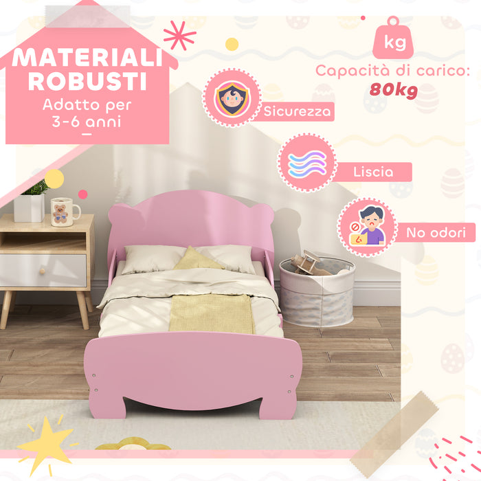 Struttura Letto Singolo per Bambini Orso 143,5x80x55 cm con Sponde Laterali in Legno Rosa
