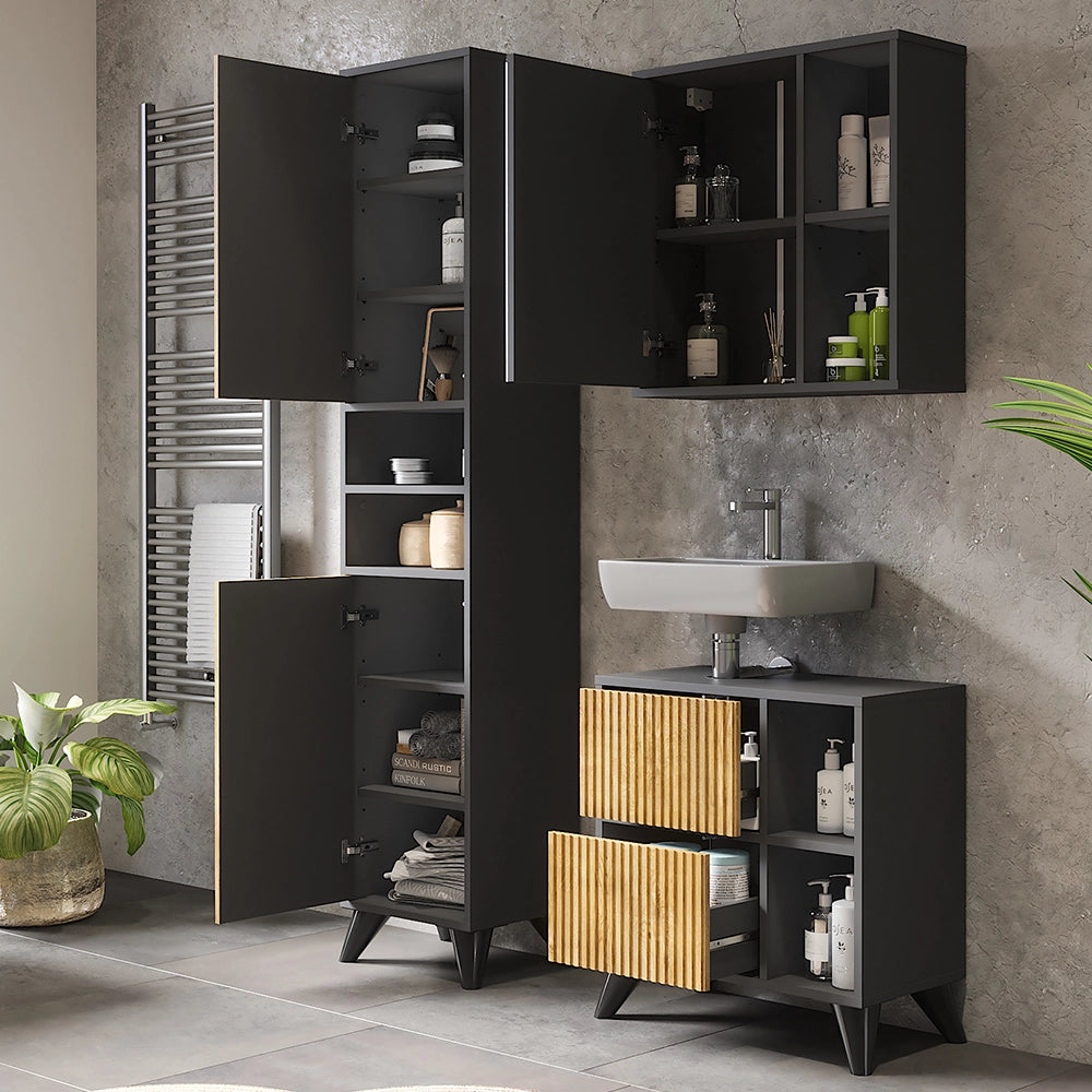 Vicco Set di mobili da bagno Antracite/quercia di montagna 3 parti