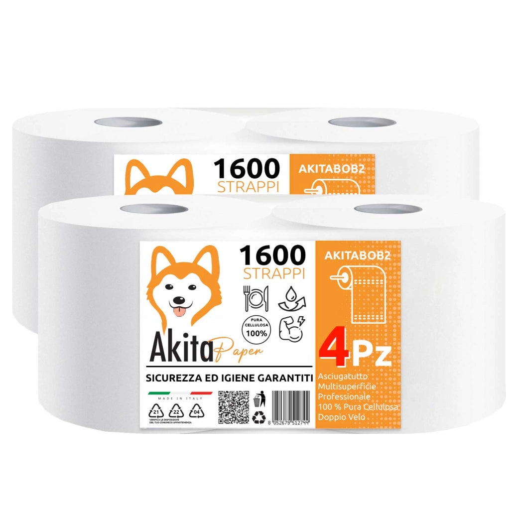 Akitaink Rotoloni Carta Asciugatutto Industriale 4 Pezzi