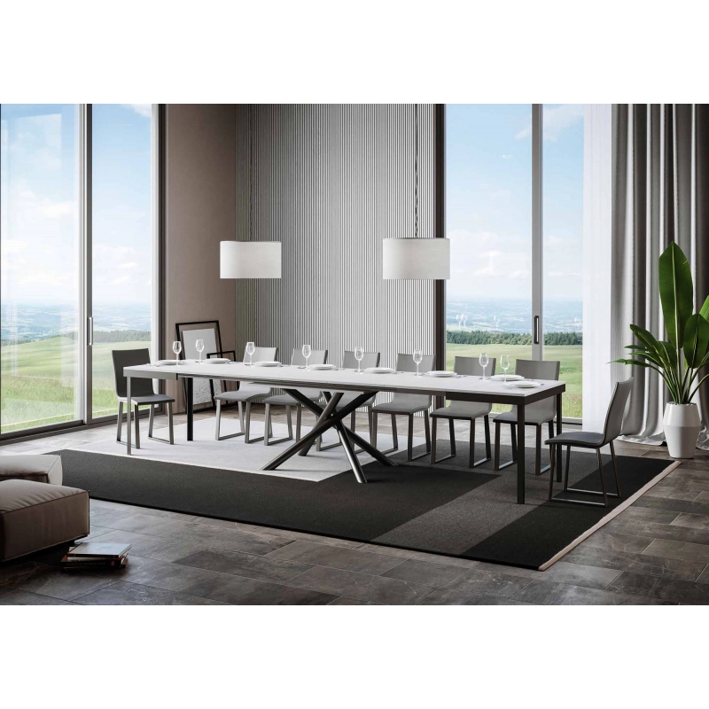 Tavolo allungabile 90x120/380 cm Famas Evolution telaio Antracite - Bianco Frassino