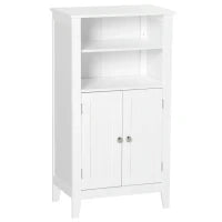 kleankin Mobile Bagno con Mensole Regolabili e Armadietto 2 Ante, Mobiletto Bagno Multiuso in Legno, Bianco, 50x30x93cm