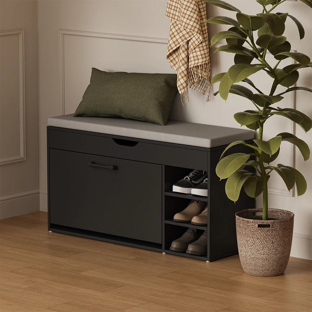 Vicco Panca scarpiera da ingresso Nero/Grigio 90 x 50 cm con sedile