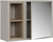 Mobiletto a specchio Elnor, Grigio, con 2 scomparti aperti e 1 anta, per la conservazione di tessili da bagno e combinabile con Elnor