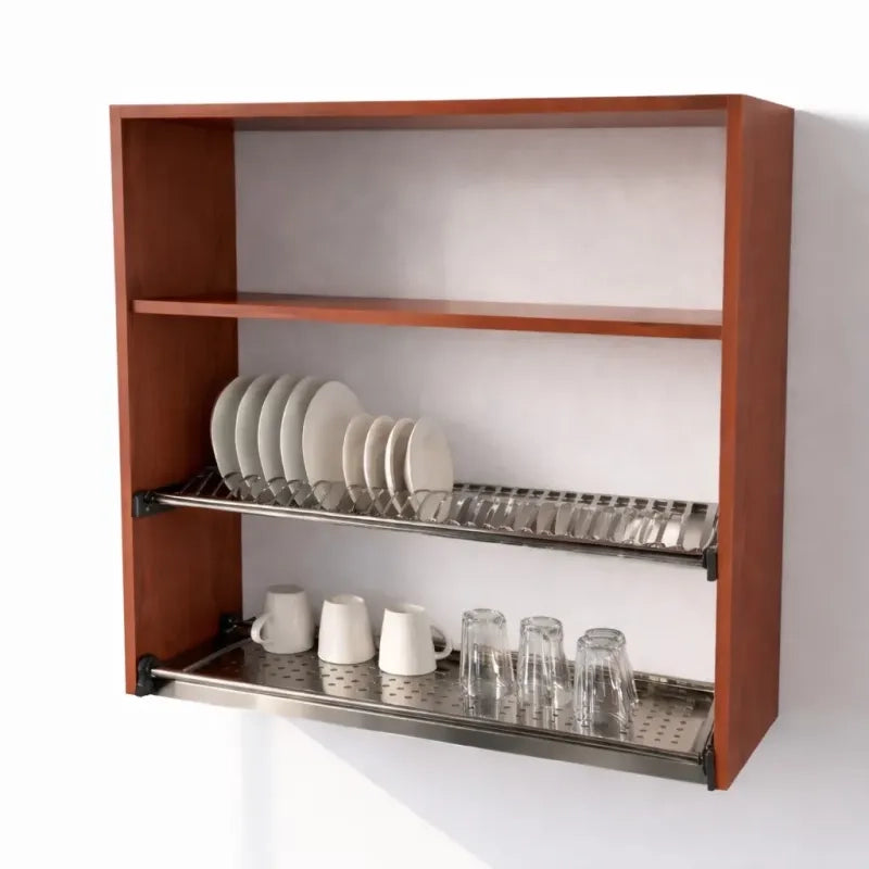 Pensile Scolapiatti H 90X L 90X P 33 Completo Di Scolapiatti In Acciaio Inox. Spedizione In Kit In Colore Ciliegio