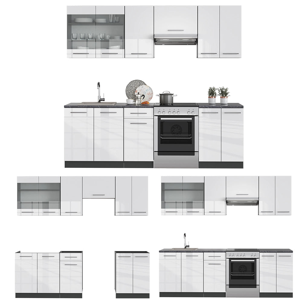 Cucina componibile Fame-Line Bianco lucido/Antracite 240 cm, PL Marmo Vicco