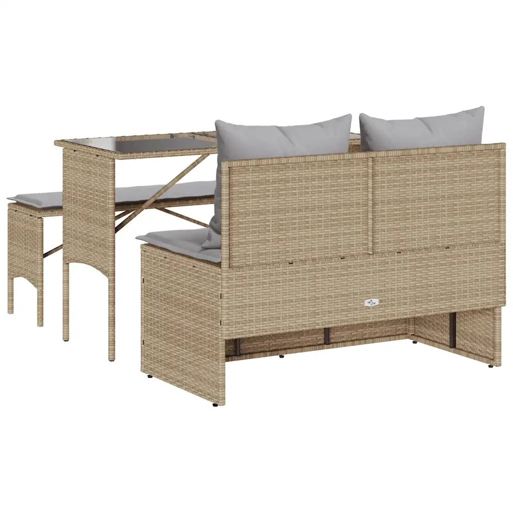 Set da Pranzo da Giardino 3 pz | Set Salotto da Giardino con Cuscini Beige in Polyrattan