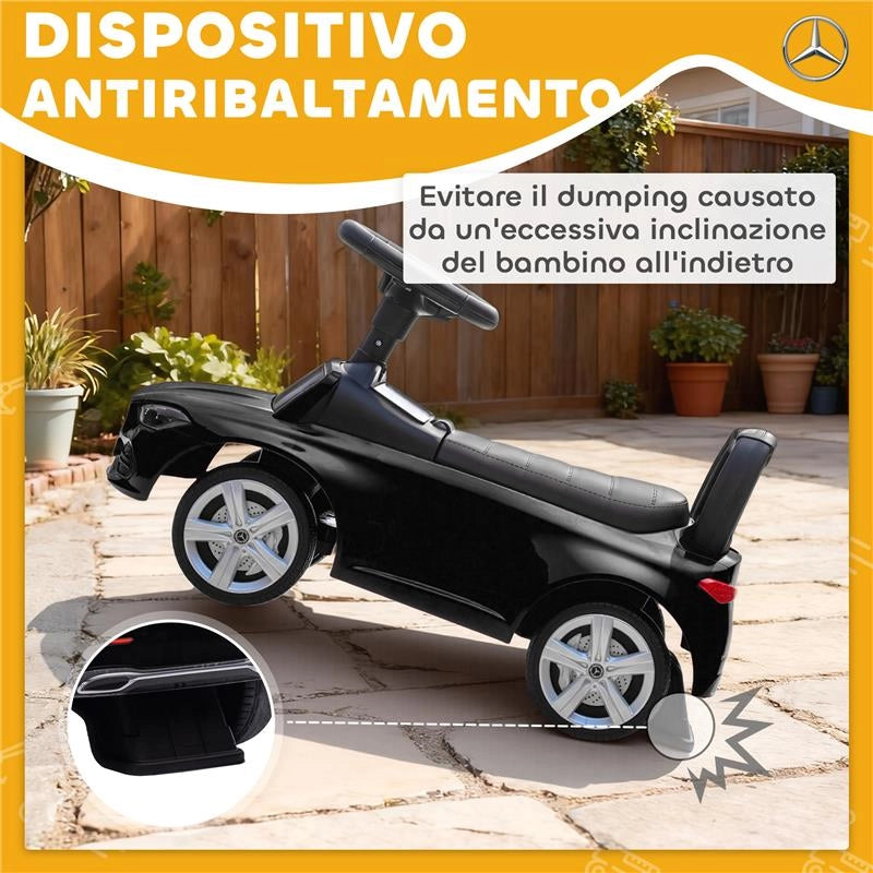 MACCHINA PER BAMBINI LICENZA MERCEDES BENZ CON CLACSON E SPAZIO PORTAOGGETTI, 65X28X39 CM, NERO