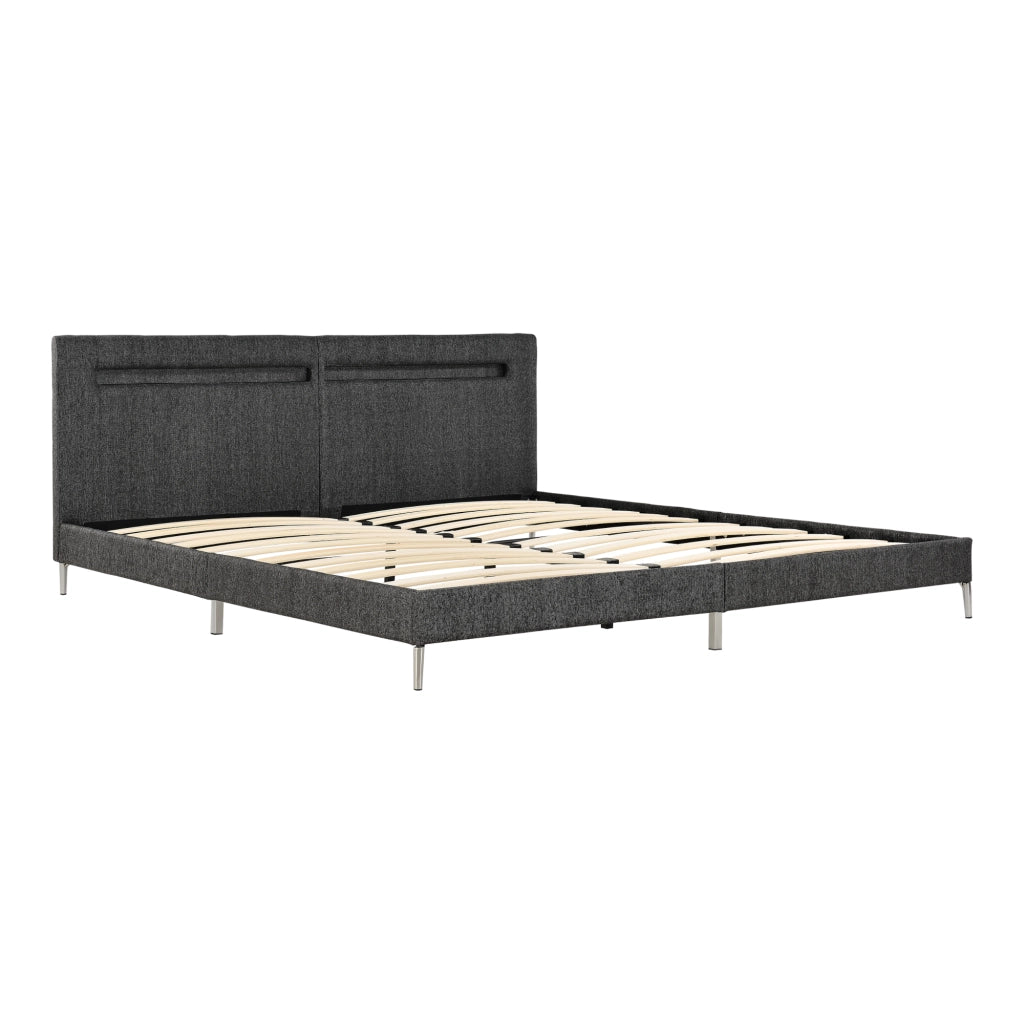 Struttura Letto Imbottito a Testiera Alta con Illuminazione a LED e Telecomando, Letto Matrimoniale King size / 2 Piazze