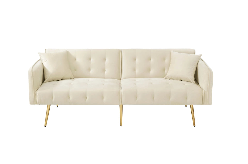Divano letto a 2 posti convertibile 215x81;5 cm in velluto beige con schienale regolabile