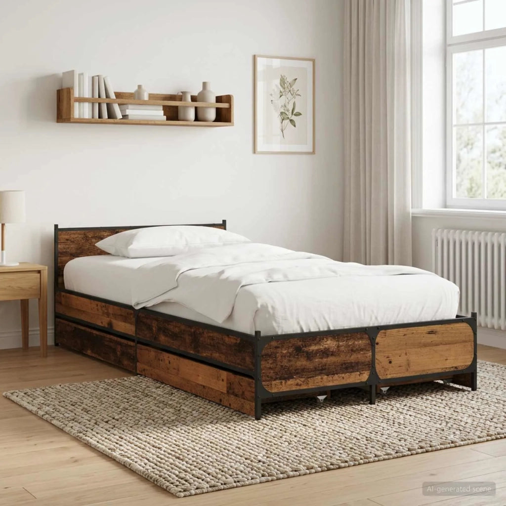 Struttura letto con testata con ruota Legno antico 80 x 200 cm 3429695
