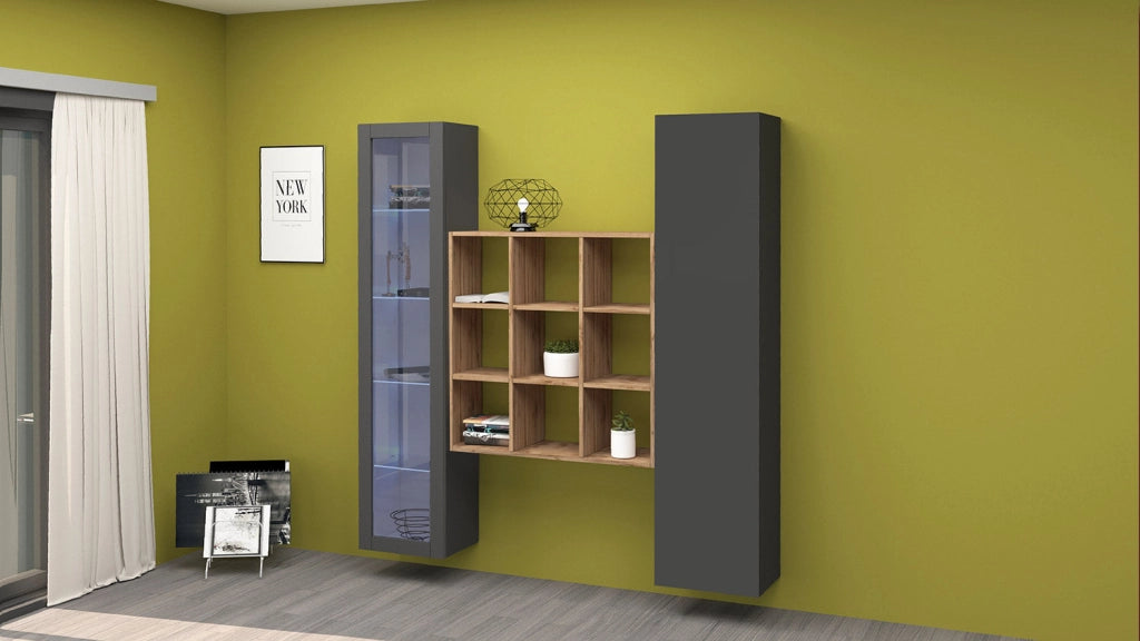 Parete Attrezzata Soggiorno 170x30x180 cm Maruska n°25 Grigio Antracite Opaco