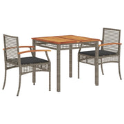 Set da Pranzo da Giardino 3 pz | Set Salotto da Giardino con Cuscini in Polyrattan Grigio