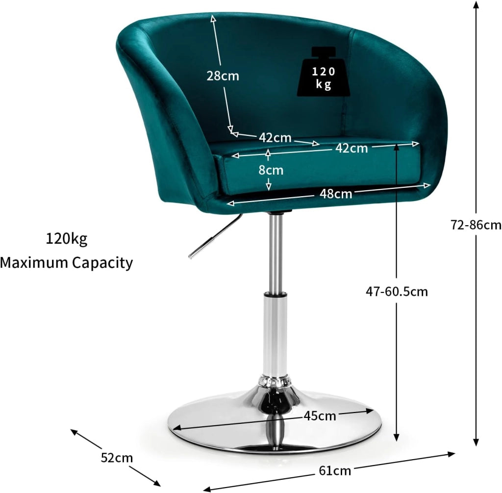 Sgabello da bar regolabile in altezza, in velluto, imbottito, girevole a 360°, girevole, ergonomico, con schienale, per sala da pranzo (verde muschio)