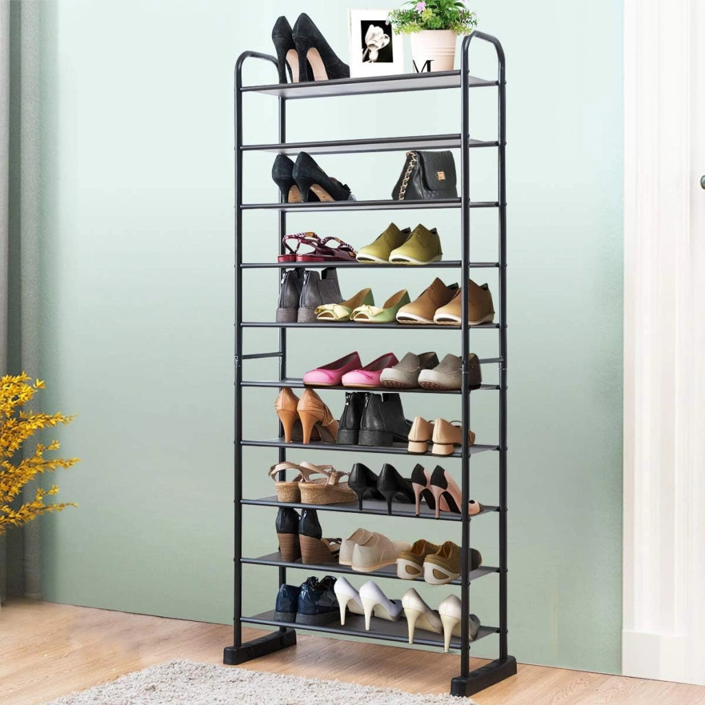 Scarpiera a 10 Ripiani Rimovibile, Organizzatore per Scarpe da 50 Paia, Struttura in Metallo, Ampia Capacità per Ingresso Soggiorno Camera da Letto, 66x29x152 cm