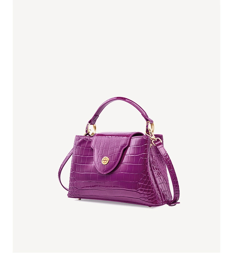 Borse a tracolla grandi e alla moda in vera pelle, colore viola.