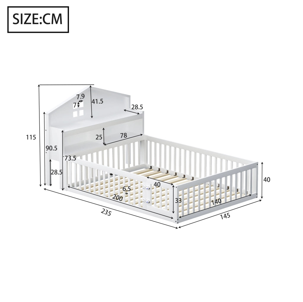 Lettino per bambini a forma di casa 140x200 cm in legno massello; bianco