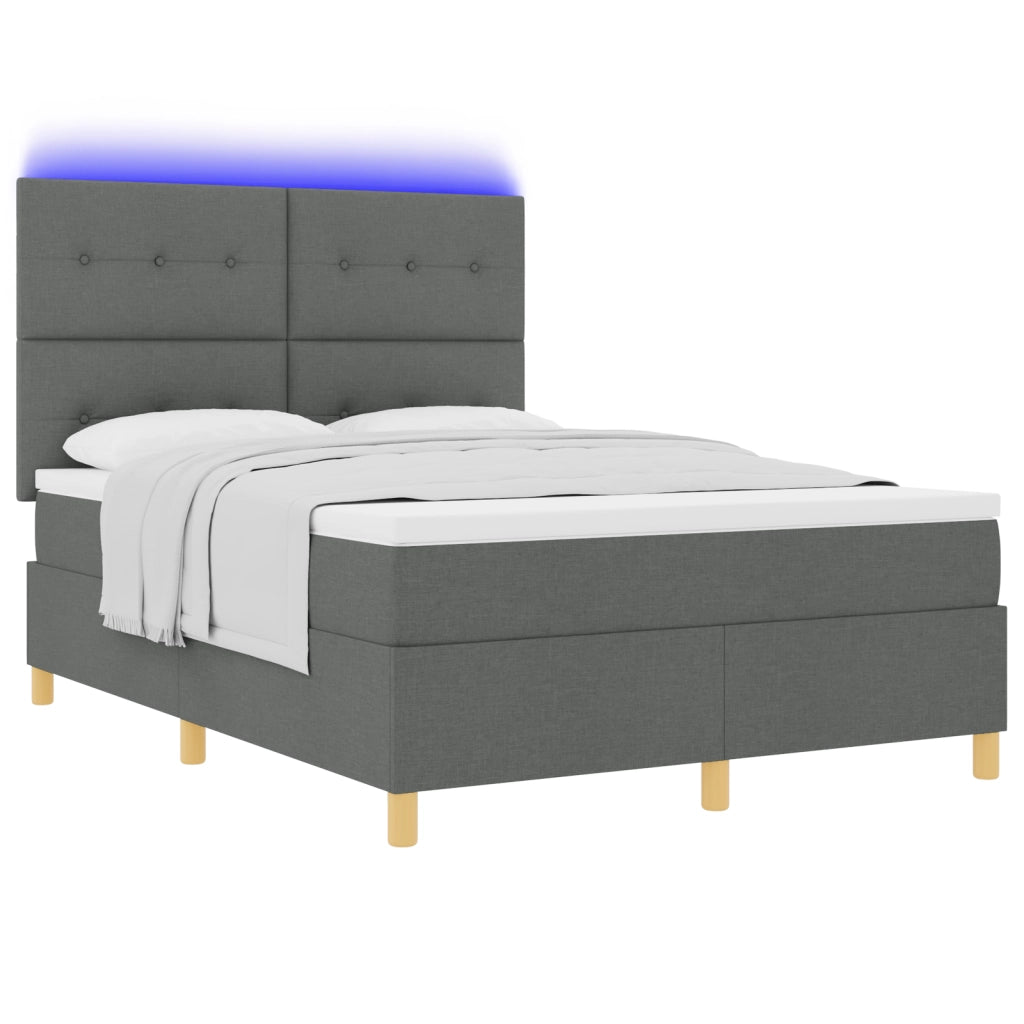 Letto con Box Spring con Materasso e LED Grigio Scuro 140x190 cm Tessuto