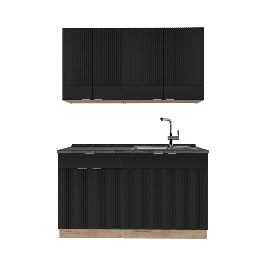 Cucina completa Fame-Line Nero rigato/Rovere dorato 140 cm, PL Antracite Vicco