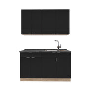 Cucina completa Fame-Line Nero rigato/Rovere dorato 140 cm, PL Antracite Vicco