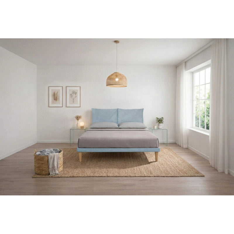 Letto imbottito Matrimoniale 180x200 cm Soft - Con rete,Microfibra,Azzurro
