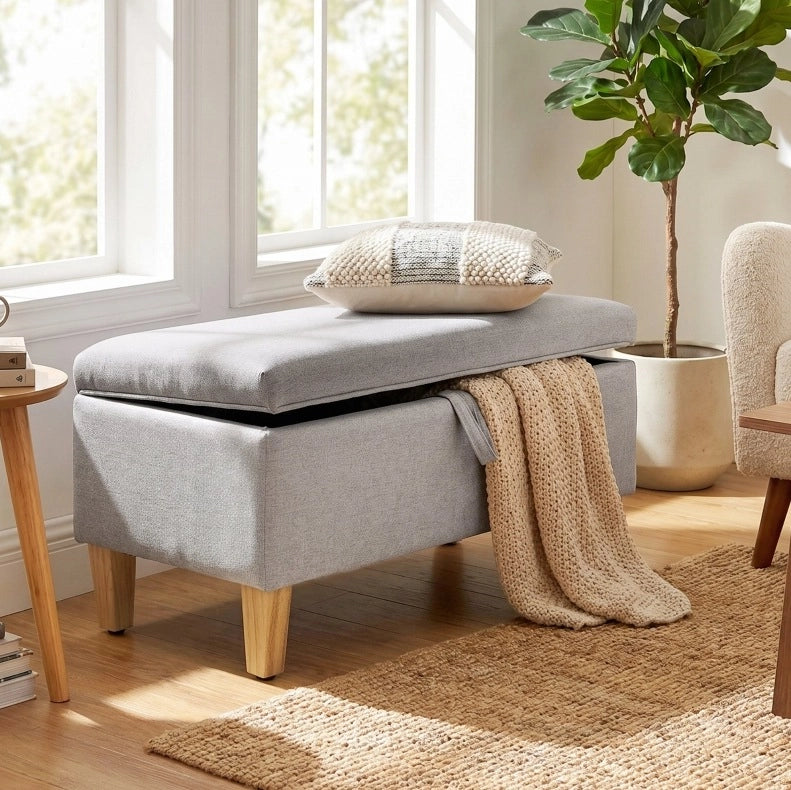 Panca contenitore imbottita grigio chiaro 71x37 cm