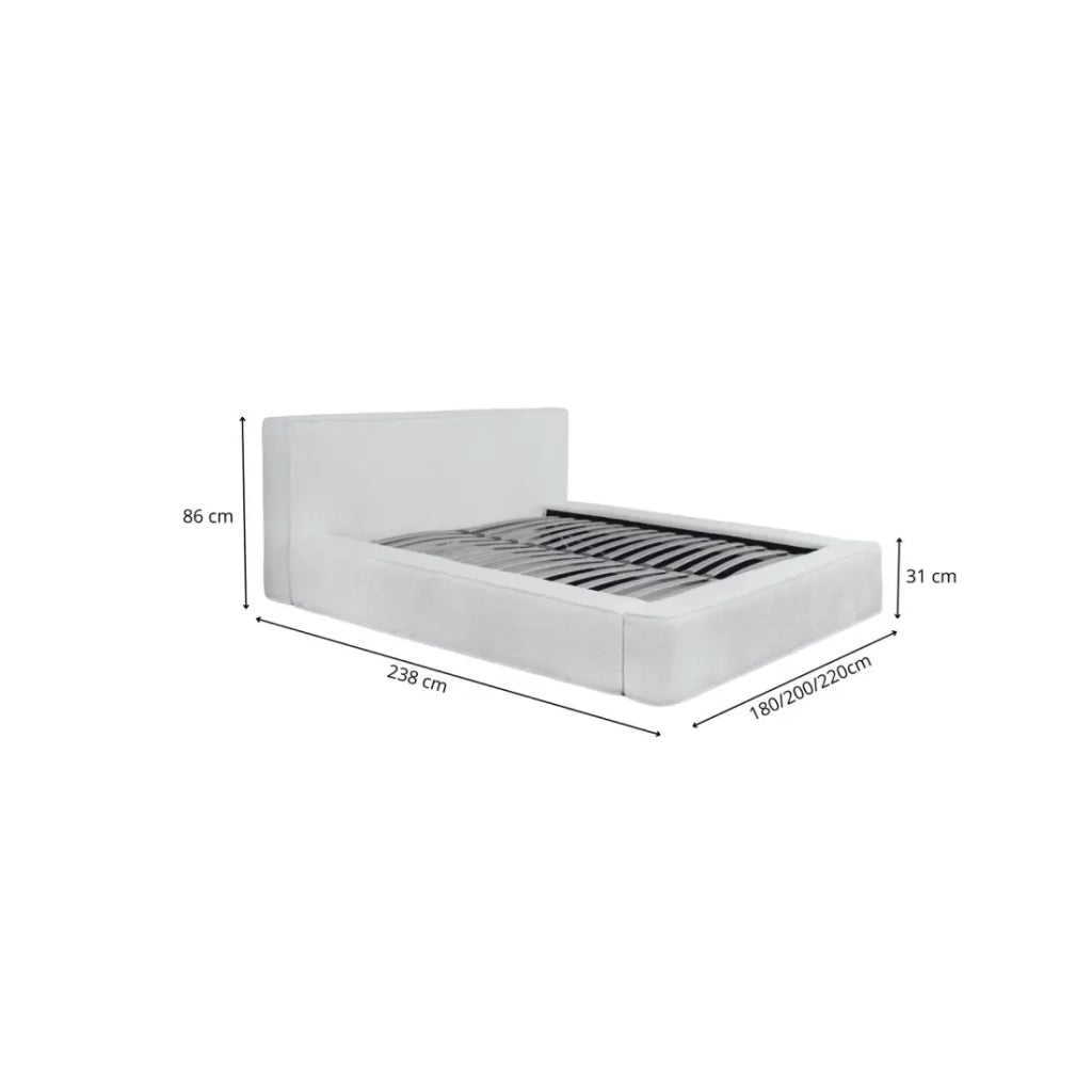 Letto contenitore VELORA - Sabbia - 140x200 cm - Tessuto velluto morbido - Rete sollevabile - Contenitore integrato