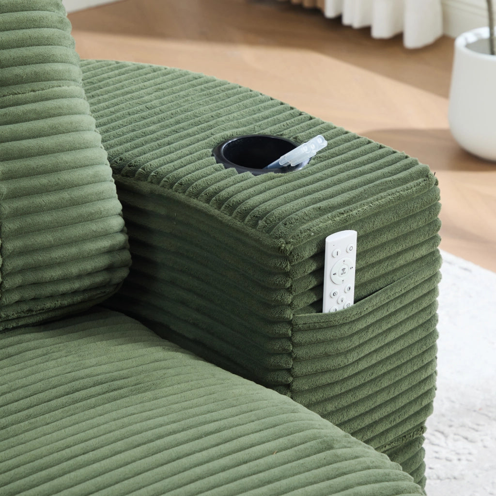 Poltrona letto 2 in 1 in corduroy, verde smeraldo, con 2 portabicchieri e schienale alto