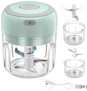 Mini-hakker elettrico per alimenti, adatto per tagliare aglio, pure di frutta, cipolla e zenzero (250 ml + 100 ml, 2 tazze, verde).