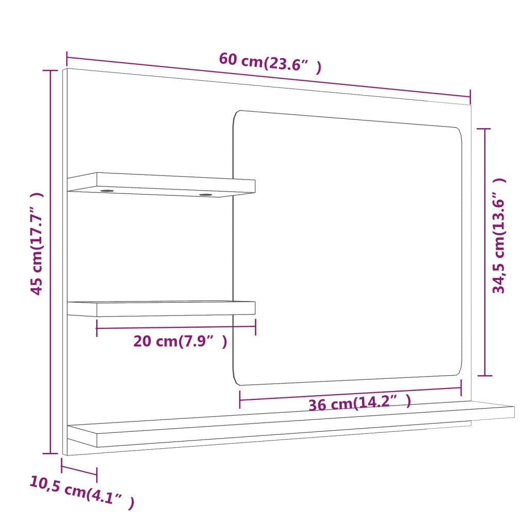 Specchio da bagno-Specchio decorativo Grigio Sonoma 60x10,5x45 cm Legno Multistrato