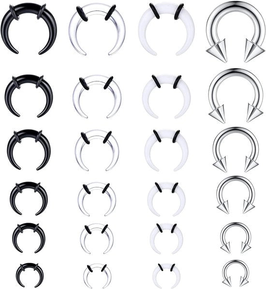 Raccordi per septum 24 pezzi - Fissi in acrilico - Accessori per piercing del naso - Stretcher per naso - Orecchini a orecchio - Anelli per piercing del naso - Raccordi per naso in nero