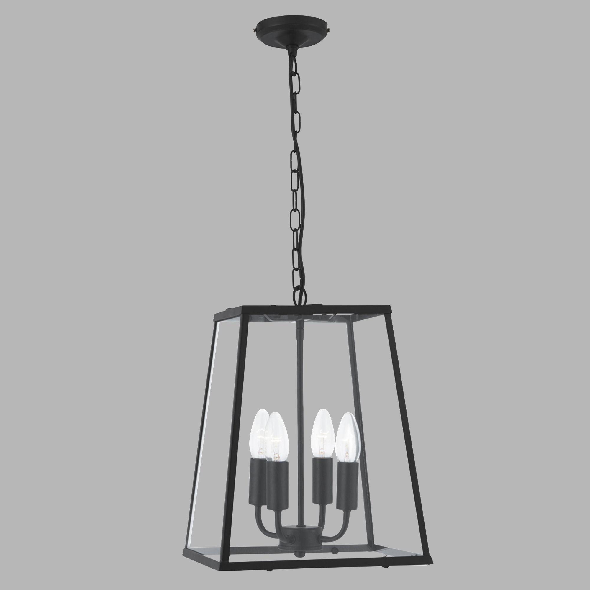 Sospensione Industrial-Nordico Lantern Noir Acciaio Nero Vetro 1 Luce E14