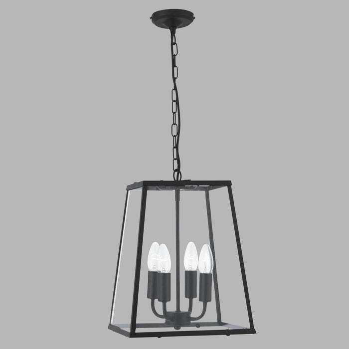 Sospensione Industrial-Nordico Lantern Noir Acciaio Nero Vetro 1 Luce E14
