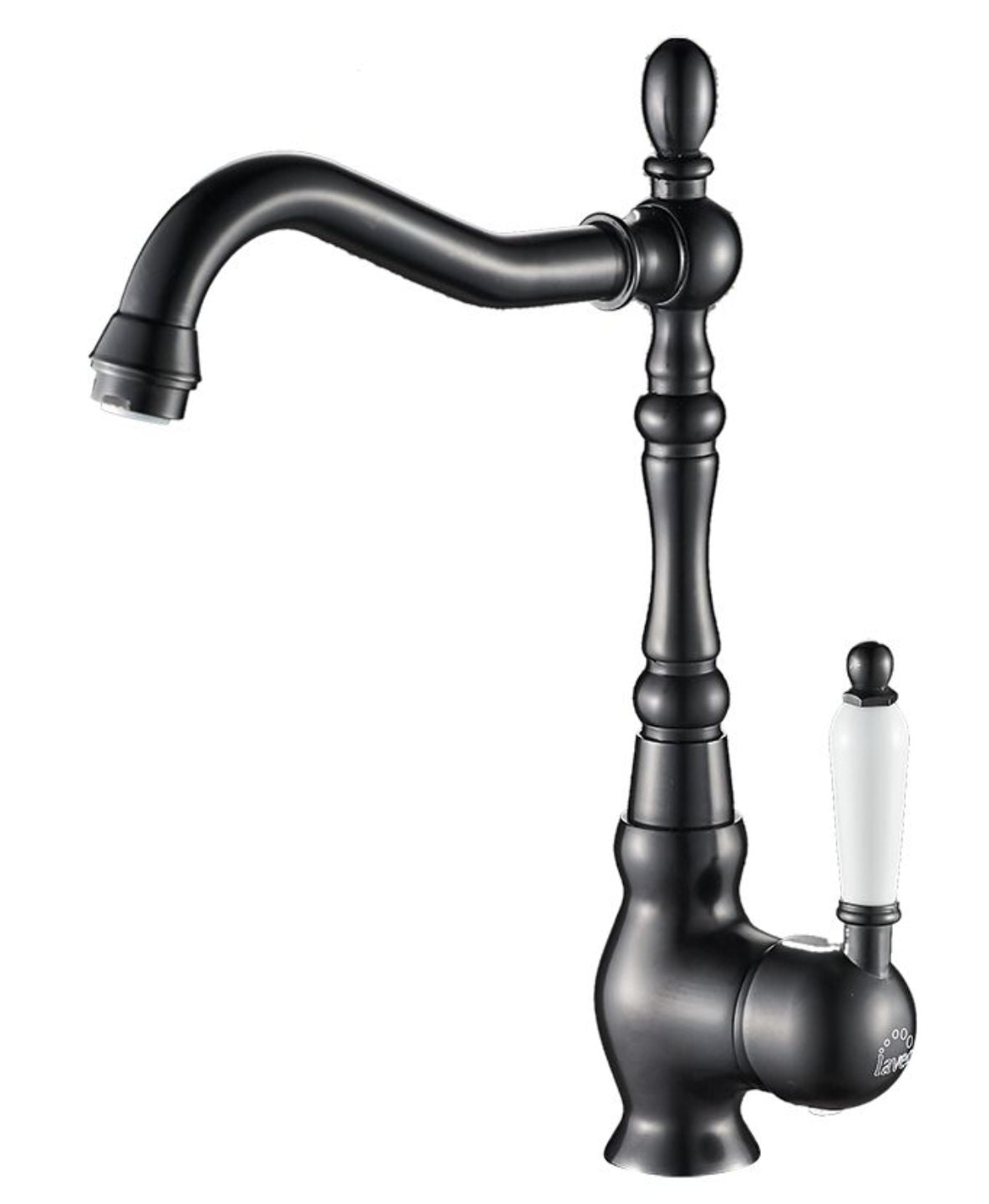 Rubinetto cucina monocomando da appoggio nero con bocca a L girevole – aeratore e design elegante