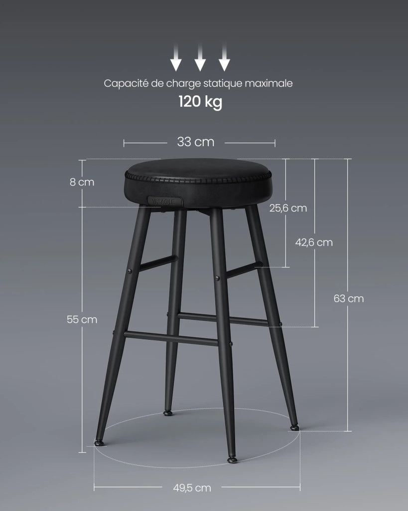 Set di 2 sgabelli da bar sedie da cucina con seduta alta in PU e cuciture altezza seduta 63 cm per cucina o bar di casa facile da montare nero 12_0005185