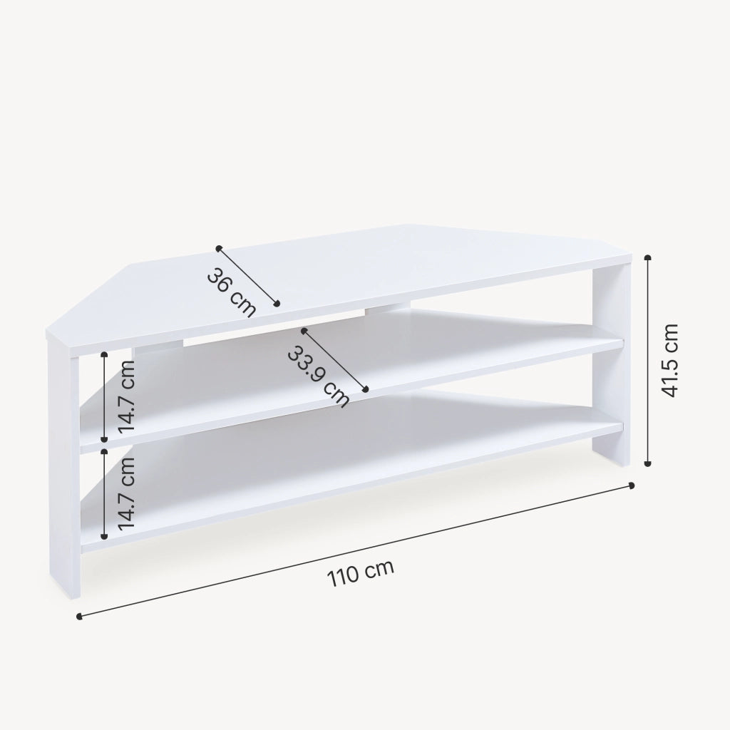 Mobile Porta TV Berg con 2 Ripiani Espositore Angolare 110 x 36 x 42 cm - Bianco [en.casa]