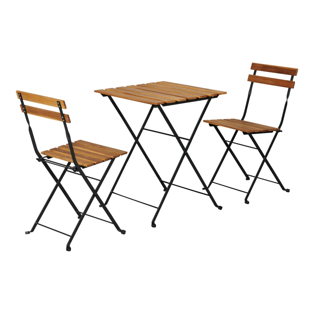 Set bistrot 3 pezzi acciaio e legno di acacia nero naturale 03_0010678