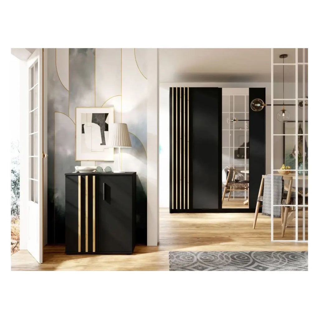 Comò VARIA - 2 Porte - Design moderno in nero e rovere artigianale