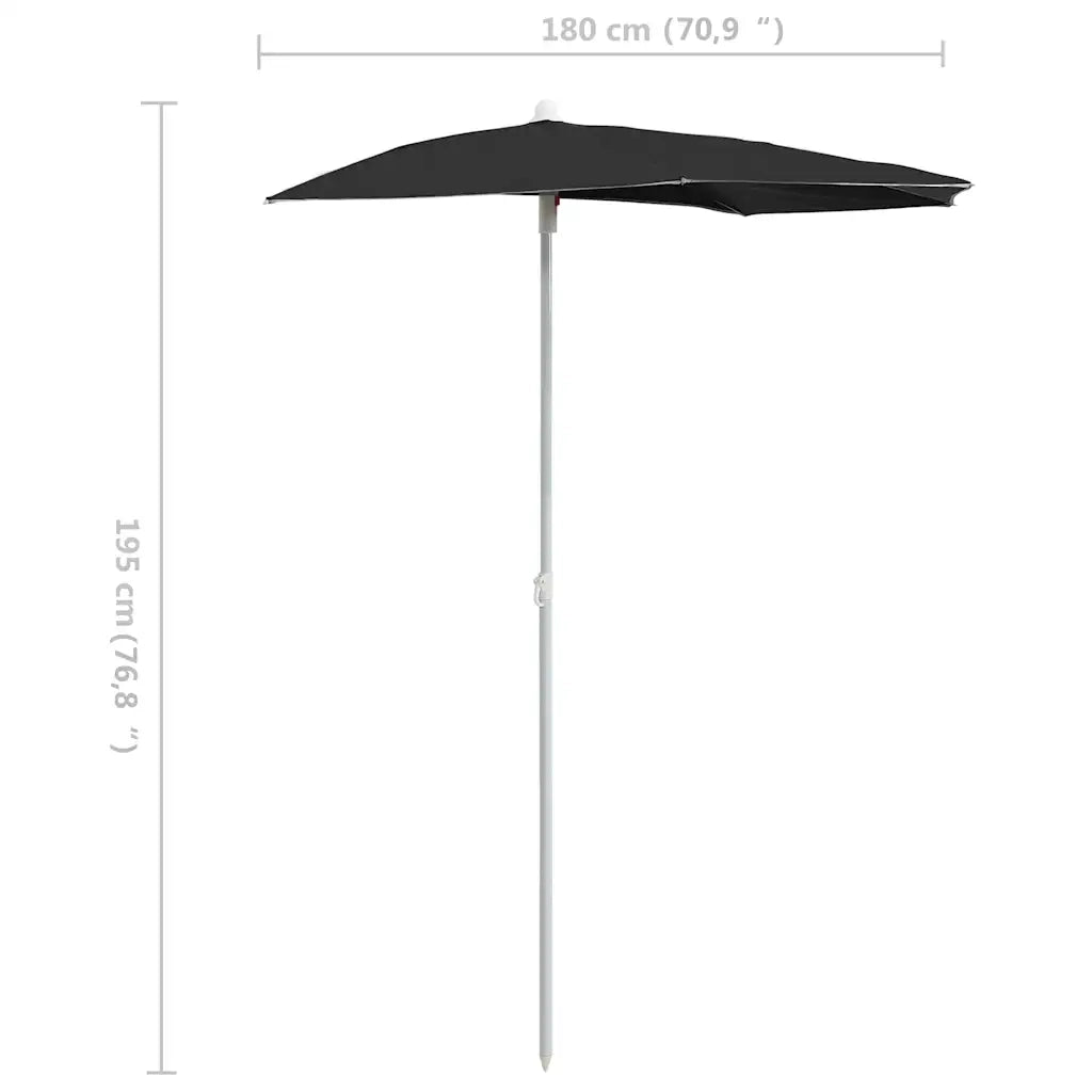 Ombrello | Parasolne Semicircolare da Giardino con Palo 180x90 cm Nero