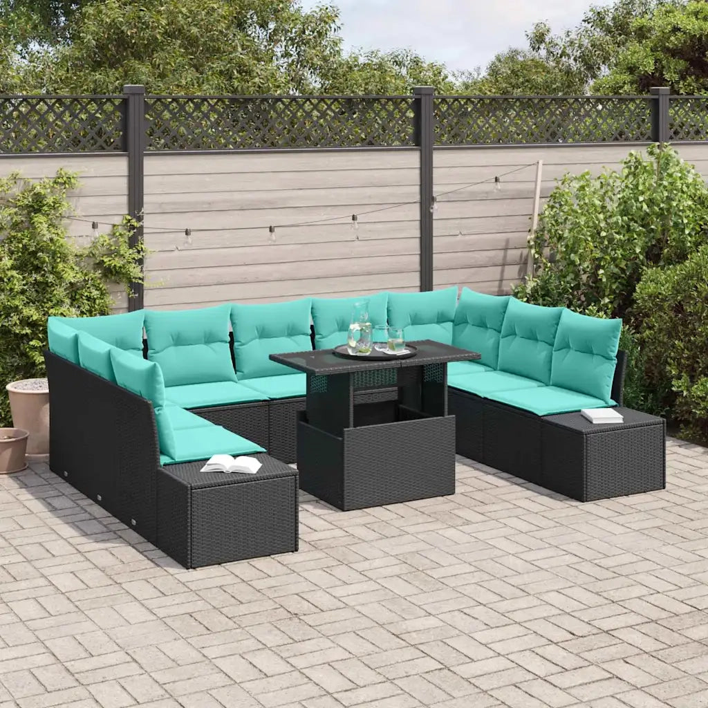 Set Divano da Giardino 10 pz Nero e Blu polyrattan 3349252