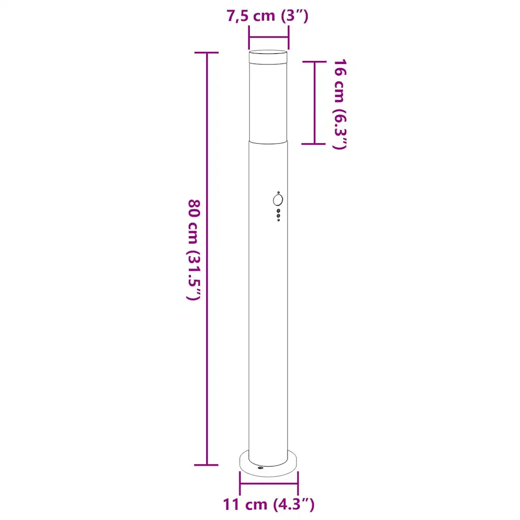Lampioni a dissuasore con sensore 3 pz 80 cm Acciaio Inox IP44 4006032