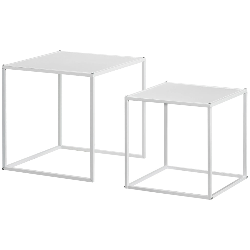 Set 2 Tavolini da Caff¨¨ Impilabili ¨C Xylo ¨C Acciaio Bianco Quadrati