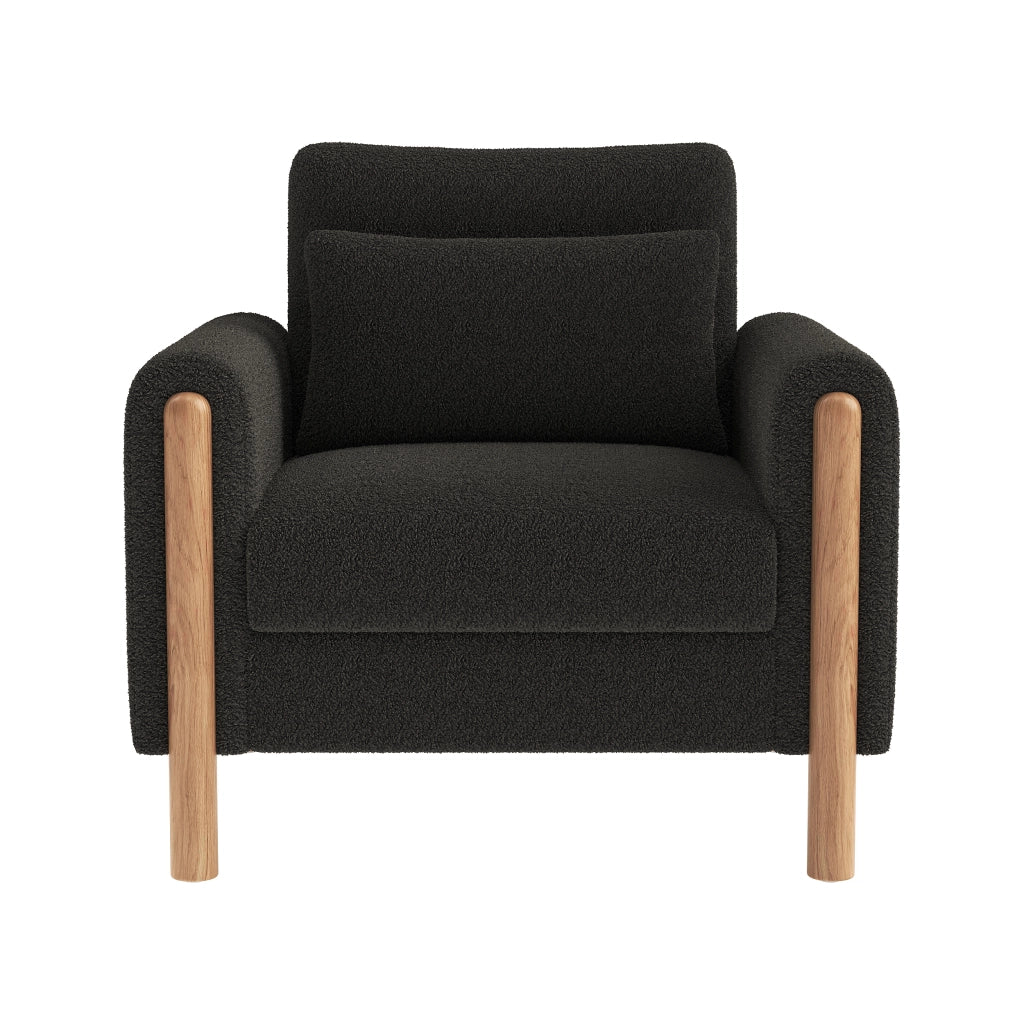 Poltrona lounge monoposto in teddy con cuscino spesso e struttura in legno massello, per soggiorno, grigio scuro