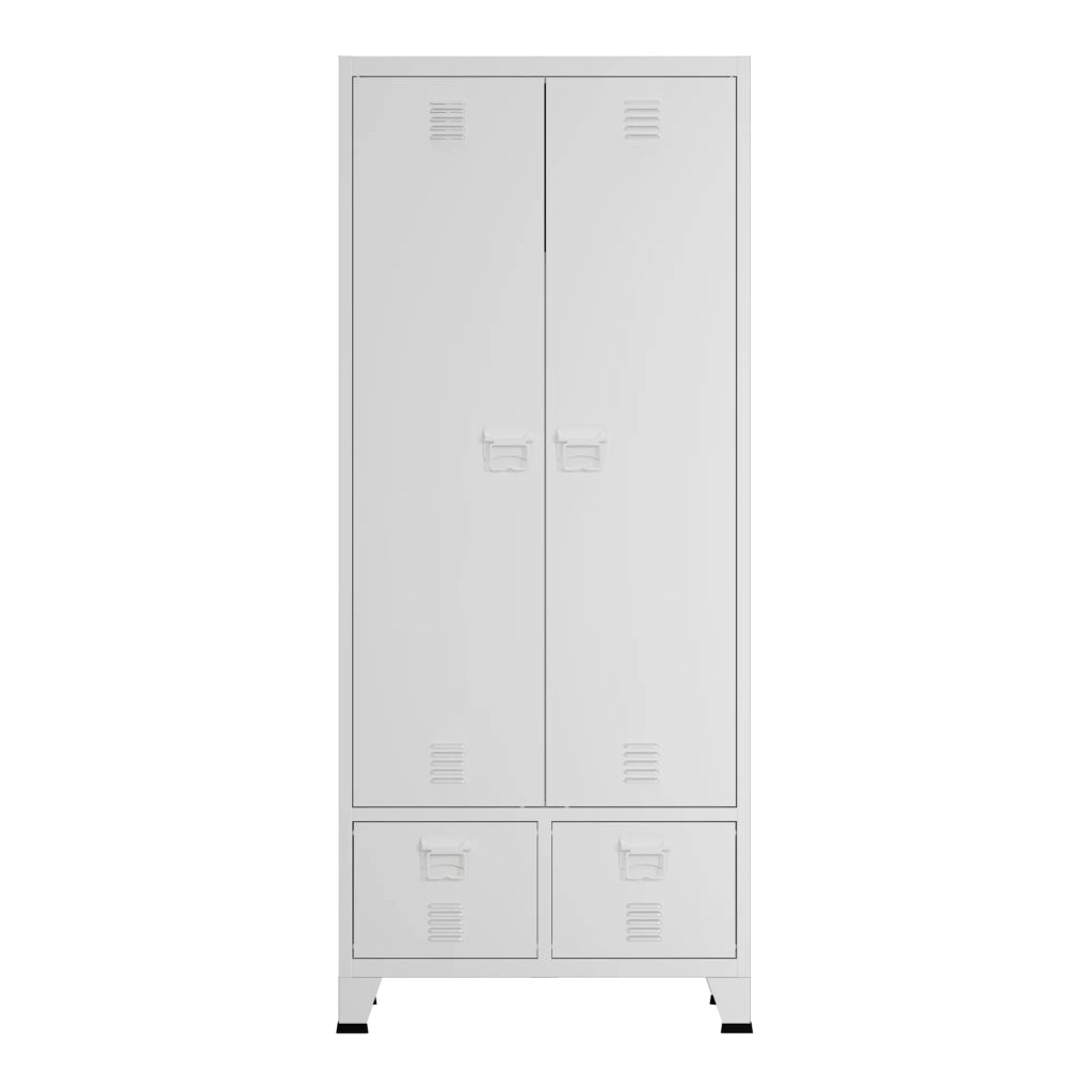 Armadio/scaffale per camera da letto mobile contenitore 180 x 90 x 40 cm con 2 cassetti acciaio bianco 03_0008874