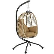 Poltrona Sospesa con Cuscino Imbottito, Seduta Pieghevole e Struttura in Acciaio e Corda, Beige