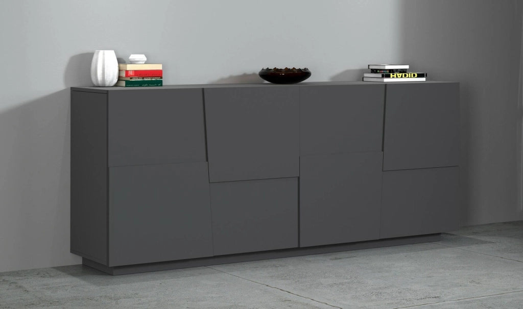 Credenza Arda, Buffet da soggiorno, Madia da salotto moderna con 4 ante, 200x44h86 cm, Antracite