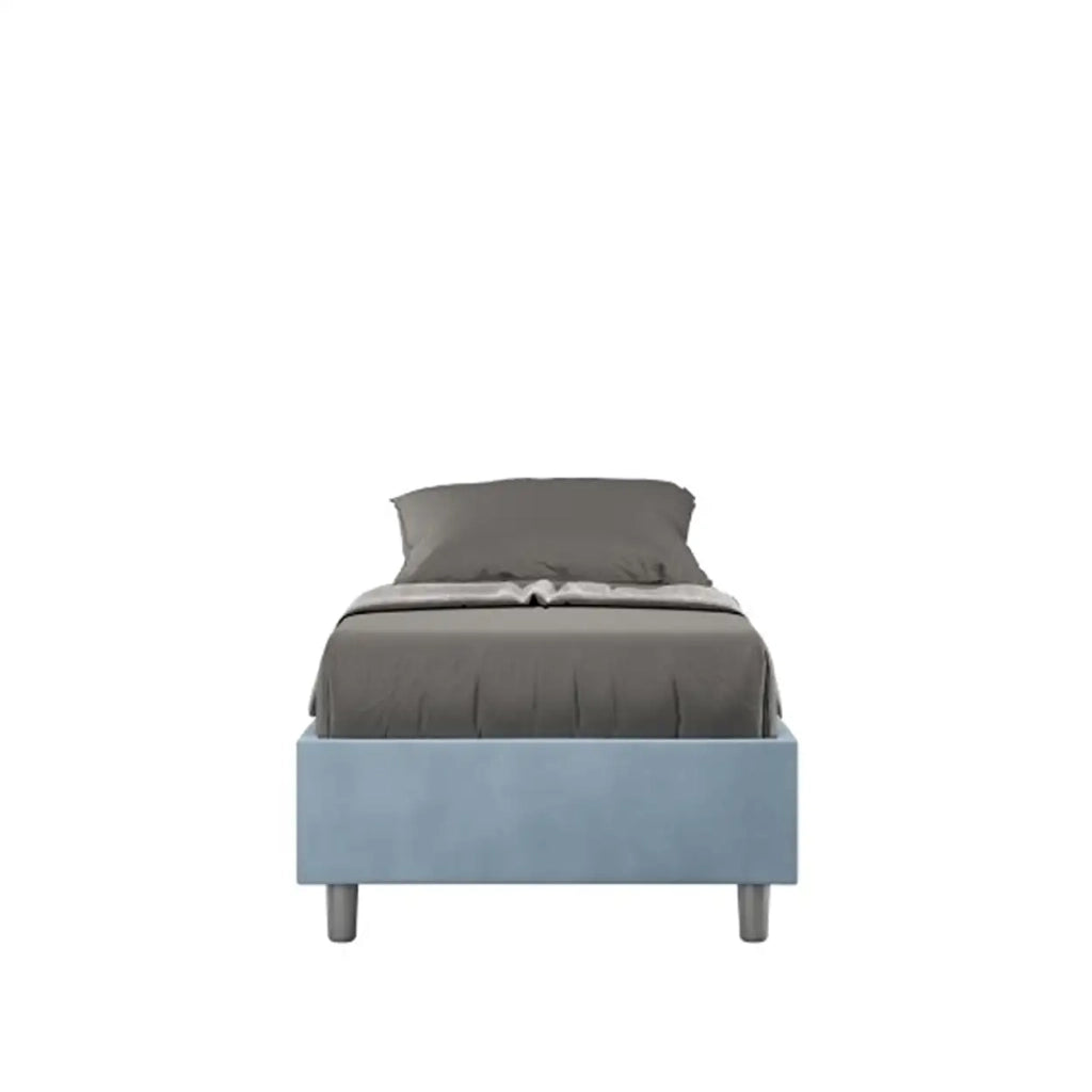 Letto singolo senza rete imbottito 80x200 microfibra azzurro Azelia