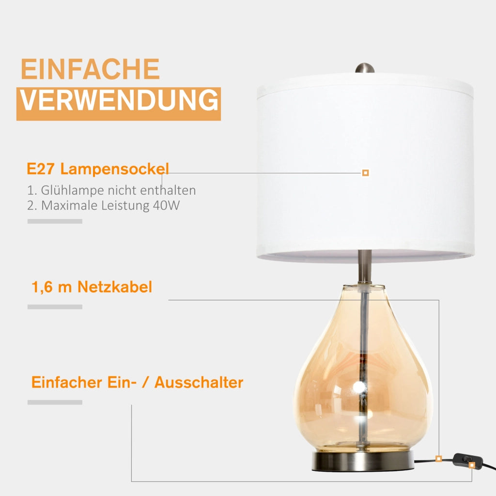 Lampada da tavolo set 2 pezzi ¨C Xylo ¨C paralume in lino base in vetro E27 bianco